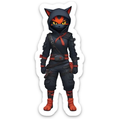 Edgy Shy Anthro Ninja cool pretty dark Litten-Pokémon-cat-fursona-animal techwear sticker