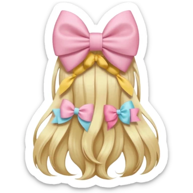 back view of long blonde hair with a pastel pink bow, slightly wavy hair, iOS Apple emoji style sticker