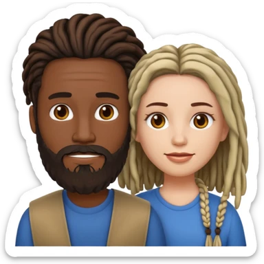 Couple emoji white with man with beard, dark complexion female with mid length locs sticker