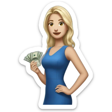 yasmin brunet Realistc white girl in a blue dress her hair out holding the money sticker