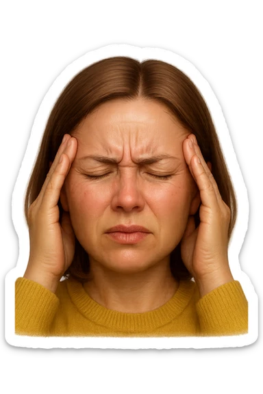 emoji stile iphone di donna con mal di testa, iperrealistico 4k sticker