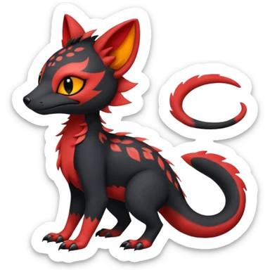 Rare realistic cute gothic Salandit-Litten-Quilava-Genet-species-Fakemon-hybrid-creature, with fiery markings, full body sticker