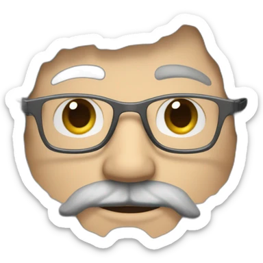 middle-aged white-skinned man with thick gray and brown hipster beard and curly brown hair with gray temples and glasses sticker