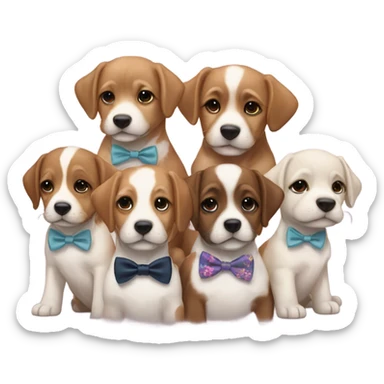 A group of puppies attending a wedding sticker