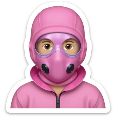 man in pink protection clothes with full-faced pink mask covered whole face sticker