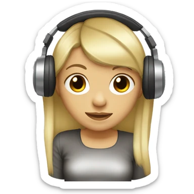 blonde dj girl straight hair with headphones and bangs and brown eyes emoji sticker