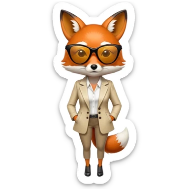 serious anthropomorphised female fox in stylish outfit with sunglasses, back facing the viewer, head down, heavy frown, full-body view sticker