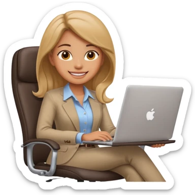 Cartoon faced girl relaxing in an office chair and smiling and working  sticker