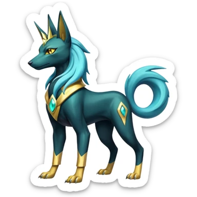 Shiny legendary epic viridescent Suicune-Anubis-Umbreon-Manectric-Luxray-Fakémon-fusion-animal-creature, full body  sticker