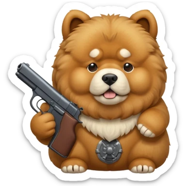 chow chow holding a gun sticker