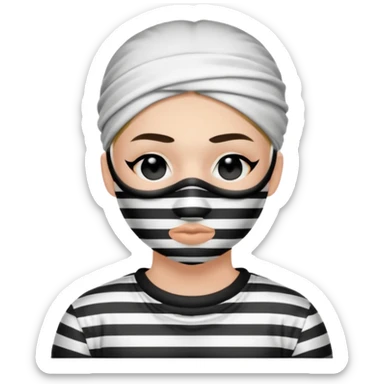 Thief with black eye type mask and black and white striped prison clothes sticker