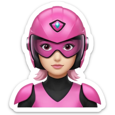 pink power ranger, woman emoji, with helmet on, black visor eye protection, black, power ranger helmet, black visor power ranger helmet pink sticker