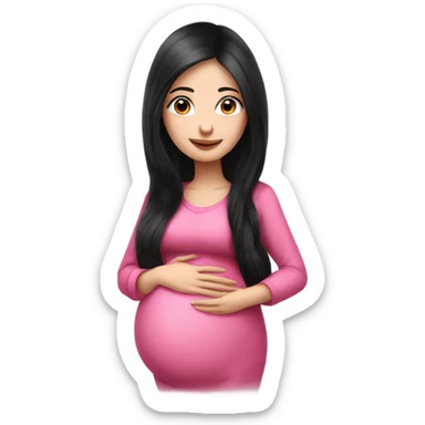 Beautiful Russian girl very long black hair pink clothes pregnant sticker
