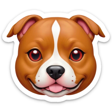 Cinematic Cute Red/Fawn Staffordshire Bull Terrier Portrait Emoji, Head tilted playfully and inquisitively, featuring a glossy red/fawn Fur with a vibrant sheen and delicate white accents, round, sparkling dark eyes filled with curiosity, Simplified yet irresistibly adorable features, highly detailed, glowing with a warm, friendly glow, high shine, affectionate and spirited, stylized with a touch of whimsy, bright and endearing, soft glowing outline, capturing the essence of a mischievous yet loving pup, so playful it feels like it could bound out of the screen and into your arms! sticker