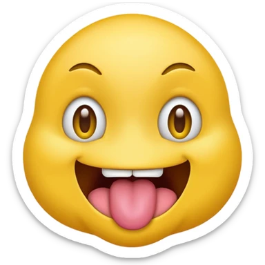 yellow emoji face with eyes emerging from face and tongue sticking out wildly  sticker