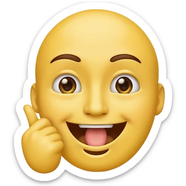Emoji tête jaune avec un sourire et le doigt à moitié devant le  sticker