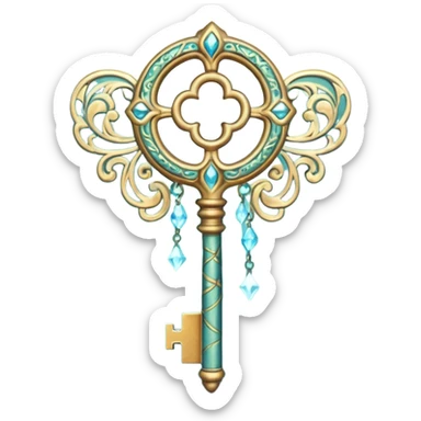 magical key with ornate details, dreamy lighting, soft painterly textures, whimsical and enchanting sticker