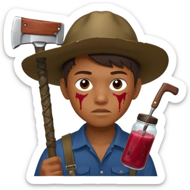 13 y/o Brian robeson at the beginning of Hatchet
determined, has hatchet, self-reliant, observant survivalist, berry juice on mouth, bug bites on face sticker