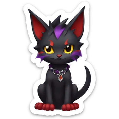 Anthro Cute Chibi Black red purple yellow Cool Edgy Punk-Gothic Horned Litten-Bat-cat-Fakemon full body sticker