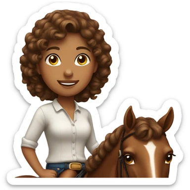 Girl with brown curly hair on a bay horse  sticker