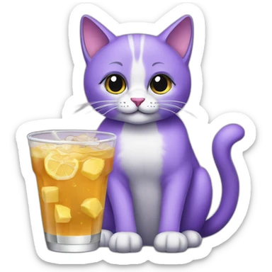 purpleish cat sitting with three drinks sticker