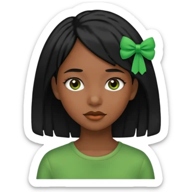 black girl with black hair and green color hairclip sticker
