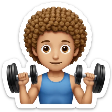 curly haired boy lifting weights at the gym sticker