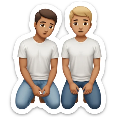 a guy standing up and another guy on both of his knees in front of said guy standing up who is loookg down at him and guy on knees is looking up at him sticker