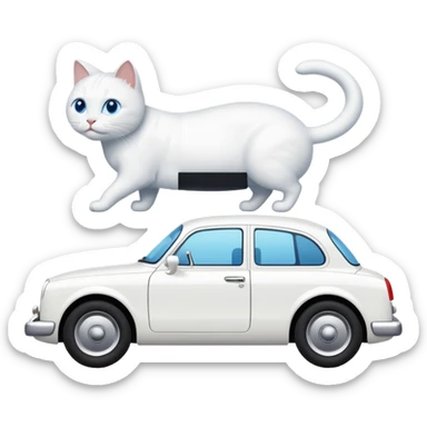 Please create a small emoji the size of 🚗 featuring a pure white cat with blue eyes on a white saloon car viewed from side. Again it is necessary that the emoji must be extremely small, much smaller than a standard sized sticker. sticker