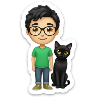 Boy green eyes, glasses, with black short hair, with orange Persian cat sticker