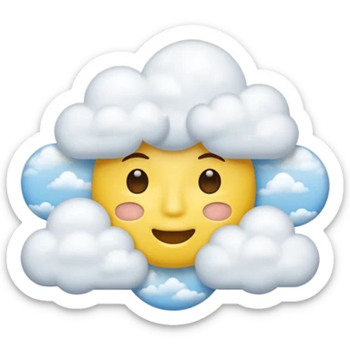Yellow circle face covered in clouds cover a mouth add clouds on face sticker