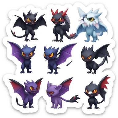 Edgy Cool Kawaii Litten-Noivern-Noibat-Absol-Pokémon Full Body sticker