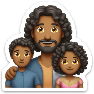 indian family with one dad straight hair one son straight hair one mom and one daughter curly hair sticker