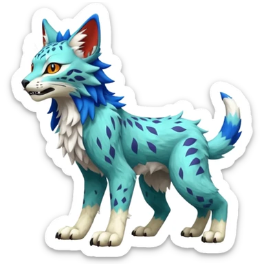 Colorful tropical edgy Lynx-Trico-Sergal-Wolf-Vernid-Fakémon-Pokémon-creature (full body) sticker