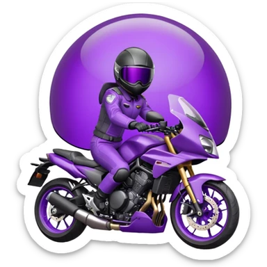Créer un emoji avec une moto mt07 sport noir mate / violet iridescent très foncé. Avec une pilote dessus visière violet sombre faceless, bulle de la moto violet. Avec fond arrière violet sticker