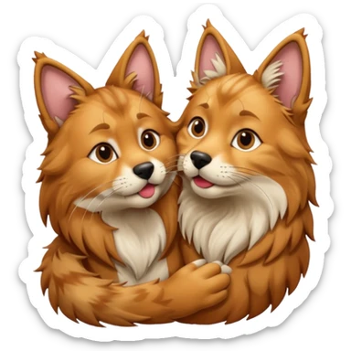 a dingo kissing a mainecoon sticker