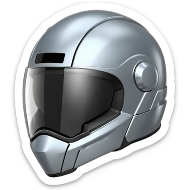 A futuristic helmet emoji made of silver chrome, smooth aerodynamic shape, minimal visor detail, reflective metallic surface, sci-fi aesthetic, iOS emoji style, centered on clean white background sticker