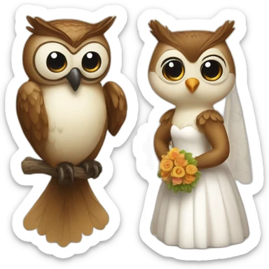 an owl with a beak - a bride and a beaver with a tail - a groom sticker