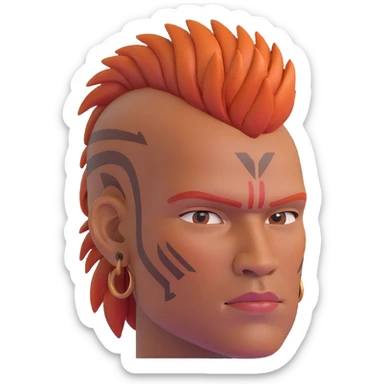 indigenous man with mohawk hairstyle and reddish-copper skin tone, strong facial features sticker