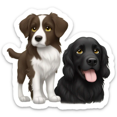 Girl with brown hair and green brown eyes next to a black golden retriever and épagneul breton black and White  sticker