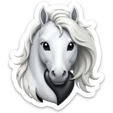 White Horse centered within a black heart emoji sticker