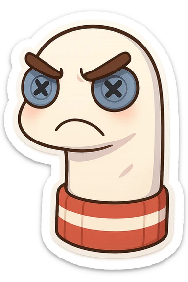 sock puppet with button eyes, angry sticker