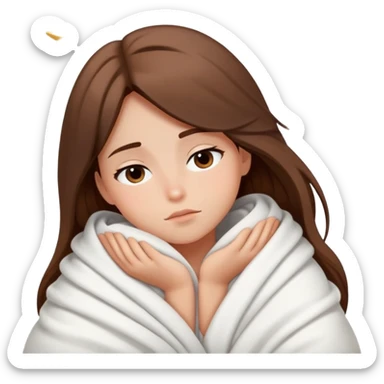 Sleepy girl with long brown hair wrapped like a burrito in a blanket, eyes half-open elegant stars  sticker