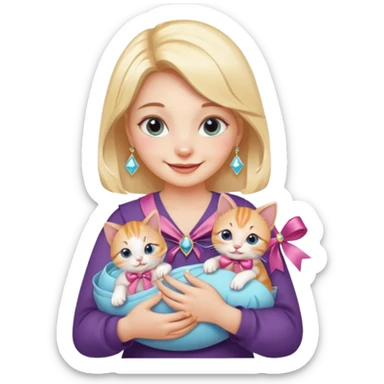 woman holding baby cats with ribbons and crystals sticker