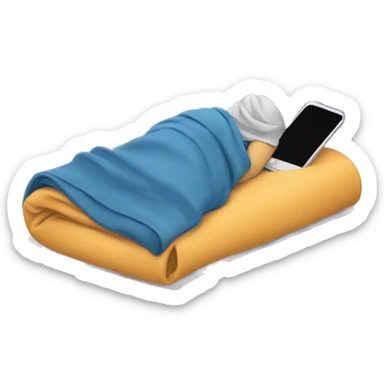 a student lying under a blanket with a phone sticker