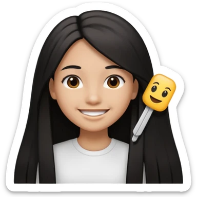 A girl in white with black long straight hair with hairclip and light brown skin sticker