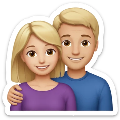 couple in a loving embrace, girl with blonde hair, man with brown hair sticker