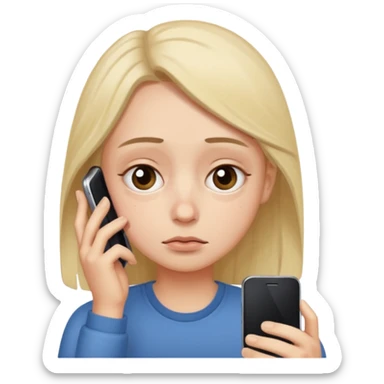 cartoon style of a tired person with dark circles under eyes looking at their cellphone, simple background sticker