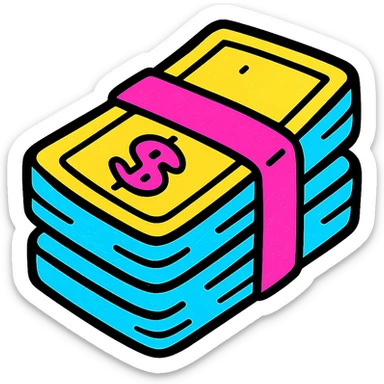 stack of money, professional style, green gold and white color scheme, bold and clear, suitable for digital use sticker