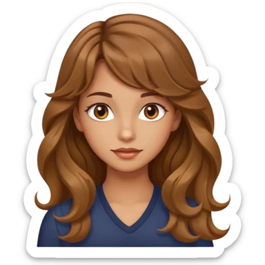 beautiful girl with wavy long hair and side-swept bangs, tan skin, and hazel eyes sticker